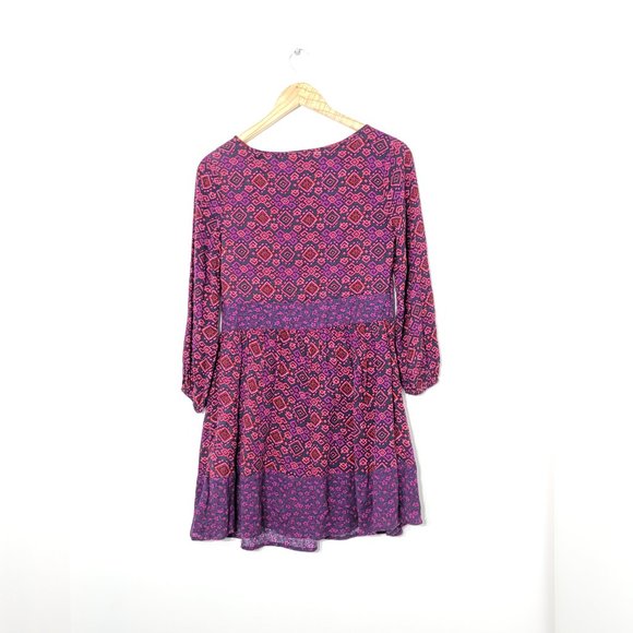 Hollister Geometric Patterned A-Line Mini Dress Long Sleeve Black Pink Boho XS - Picture 8 of 12